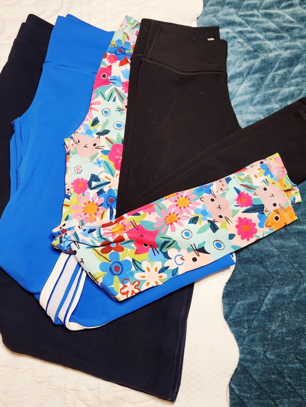 kids Floral & Solid Active Leggings Set of 4  - Blue, Black, floral size 8